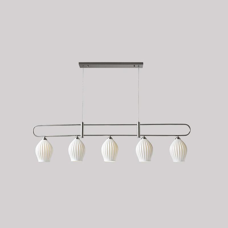 Handmade Bone China Ribbed Pendant Light Modern Linear Ceramic Hanging Lamp for Dining Room