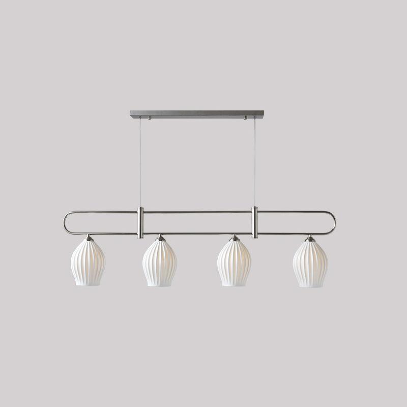 Handmade Bone China Ribbed Pendant Light Modern Linear Ceramic Hanging Lamp for Dining Room
