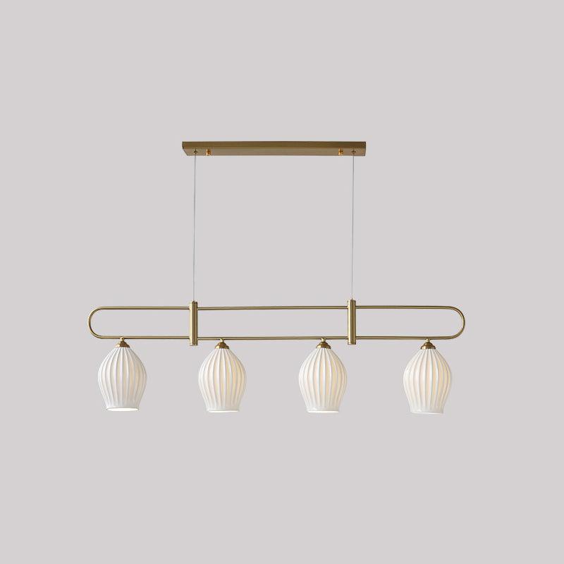 Handmade Bone China Ribbed Pendant Light Modern Linear Ceramic Hanging Lamp for Dining Room