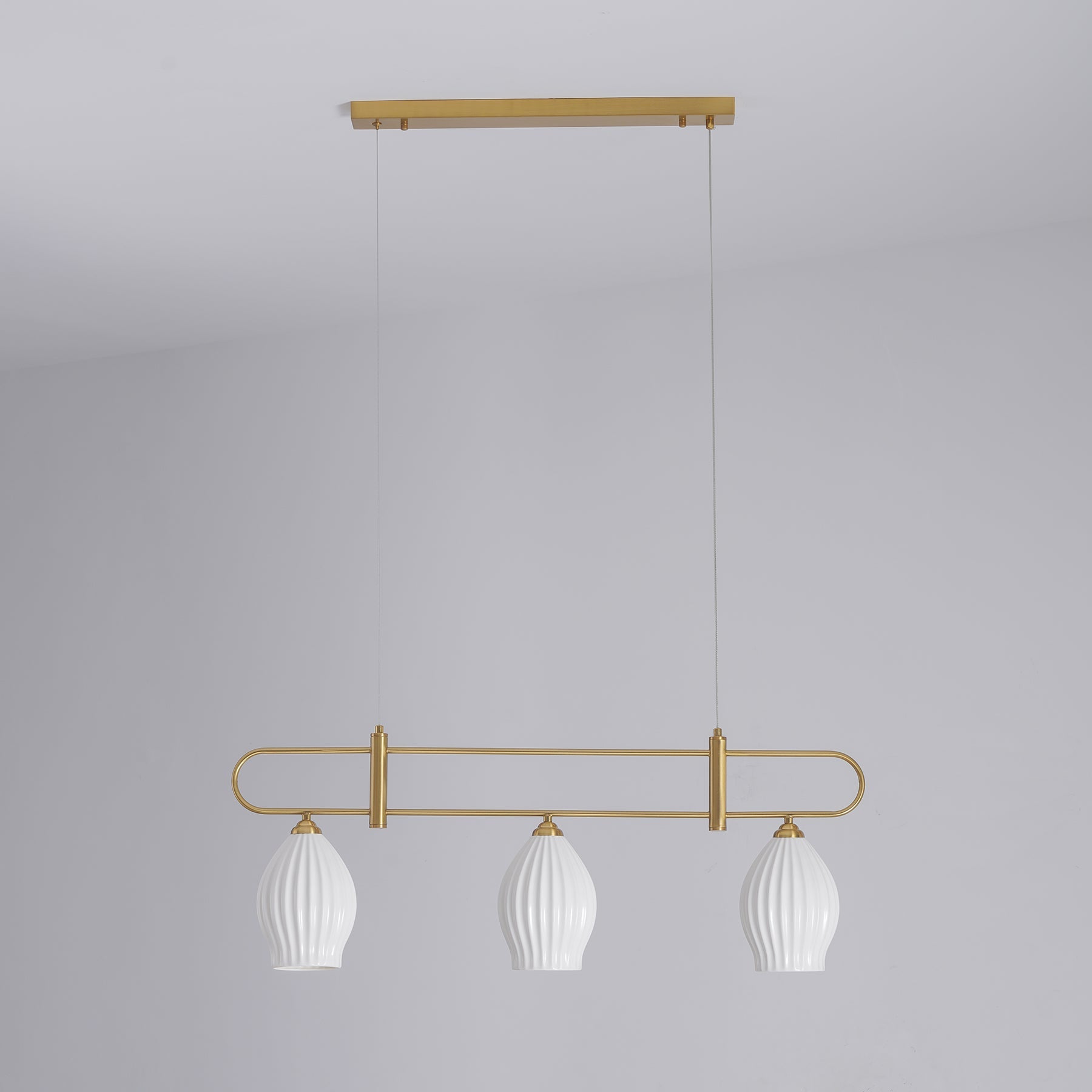 Handmade Bone China Ribbed Pendant Light Modern Linear Ceramic Hanging Lamp for Dining Room