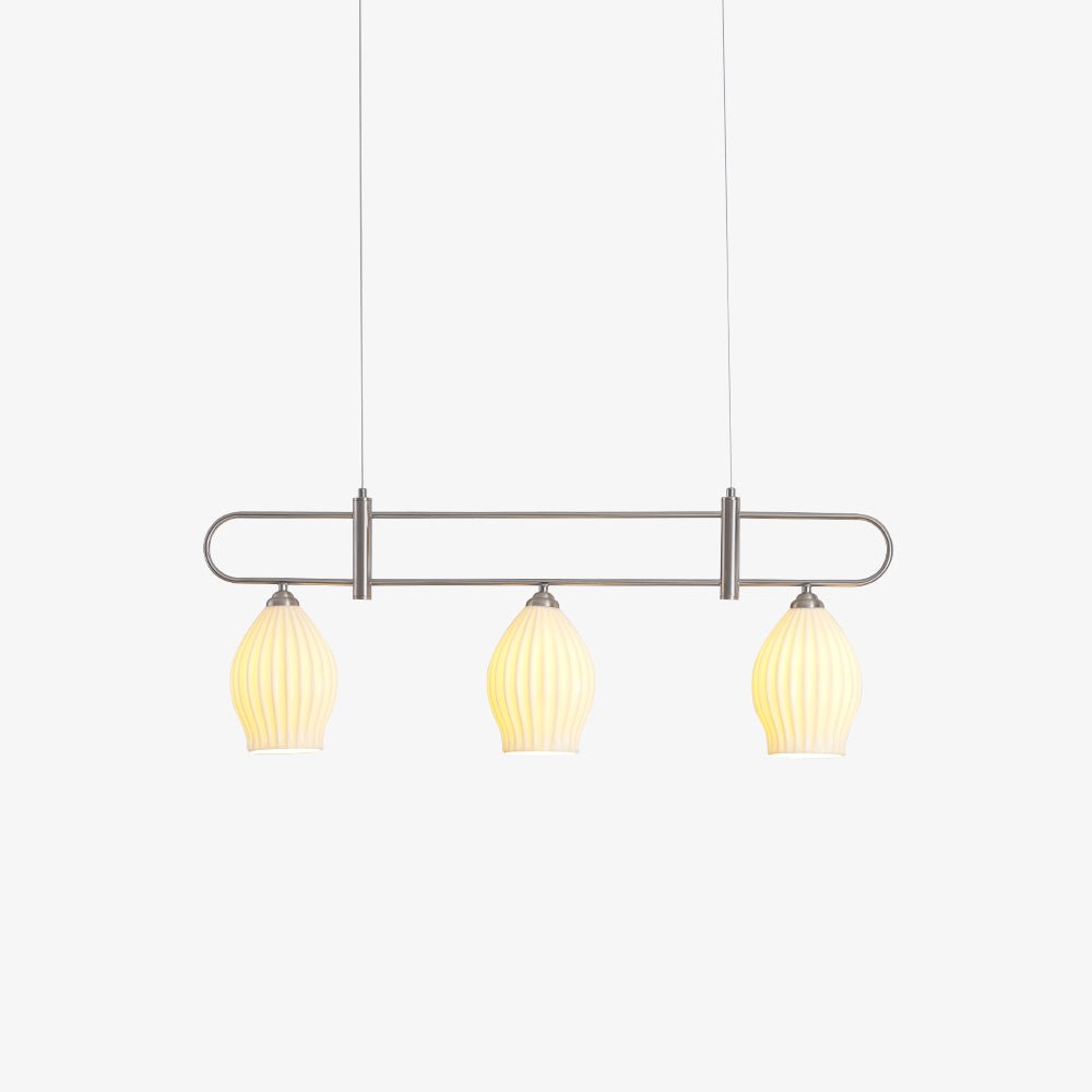 Handmade Bone China Ribbed Pendant Light Modern Linear Ceramic Hanging Lamp for Dining Room