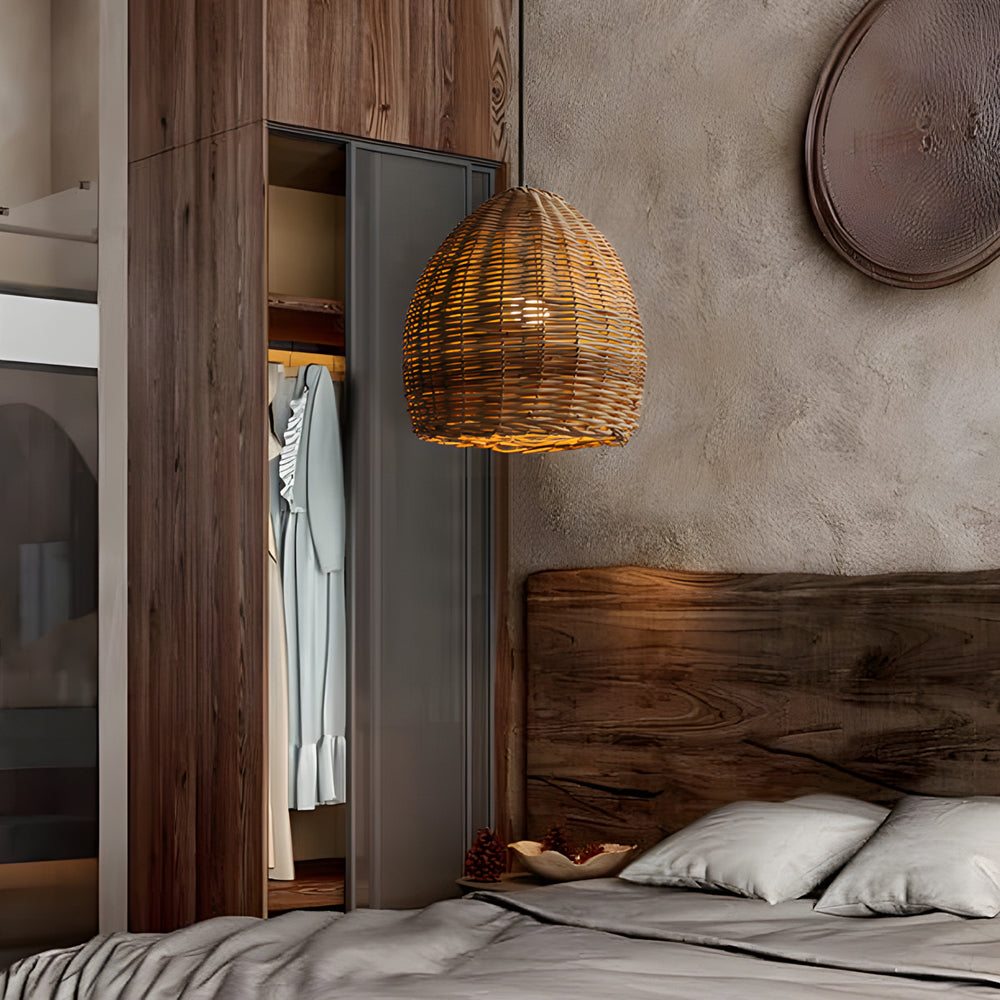 Handmade Leather and Rattan Lampshade Japanese Wabi Sabi Chandelier LED Pendant Light for Home