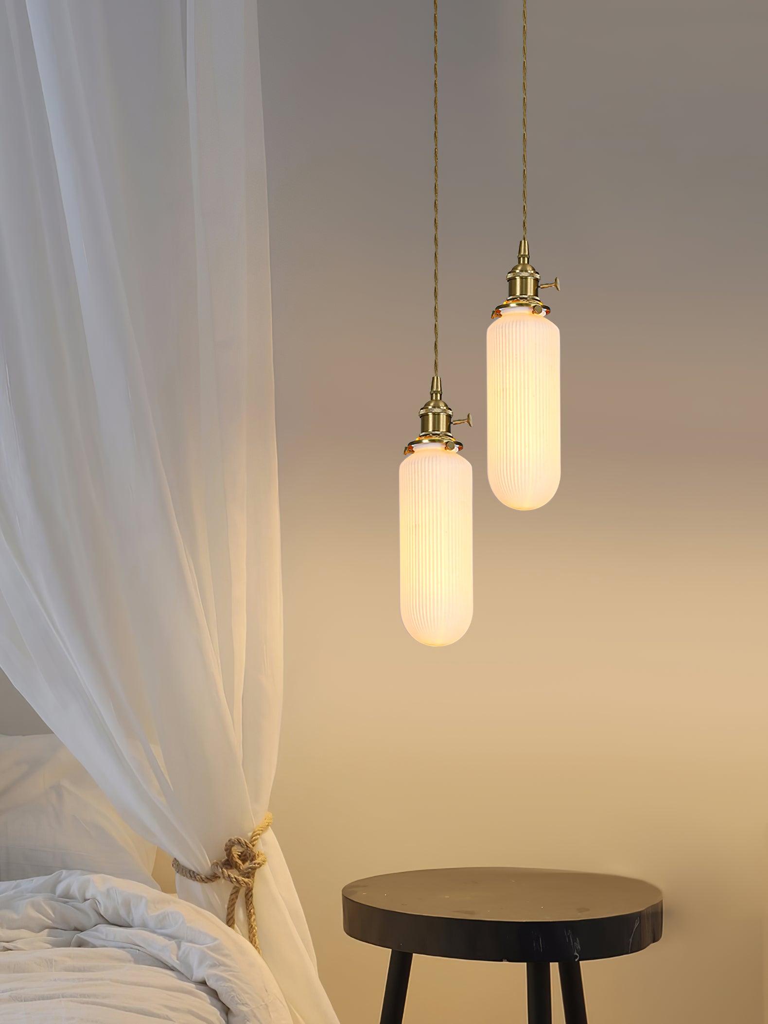 Handmade Porcelain Shell Pendant Light with Brass Fittings Ribbed Ceramic Hanging Lamp