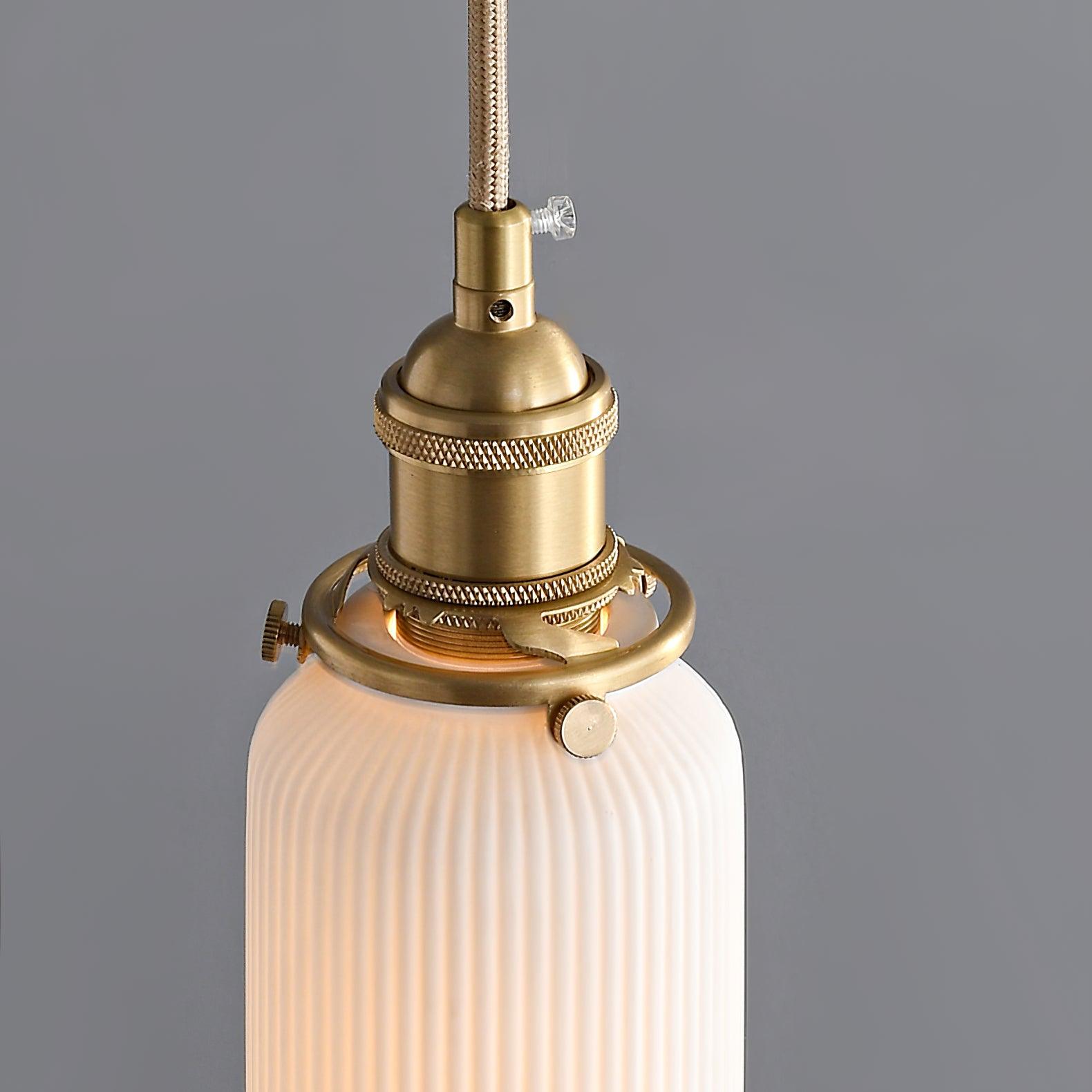 Handmade Porcelain Shell Pendant Light with Brass Fittings Ribbed Ceramic Hanging Lamp