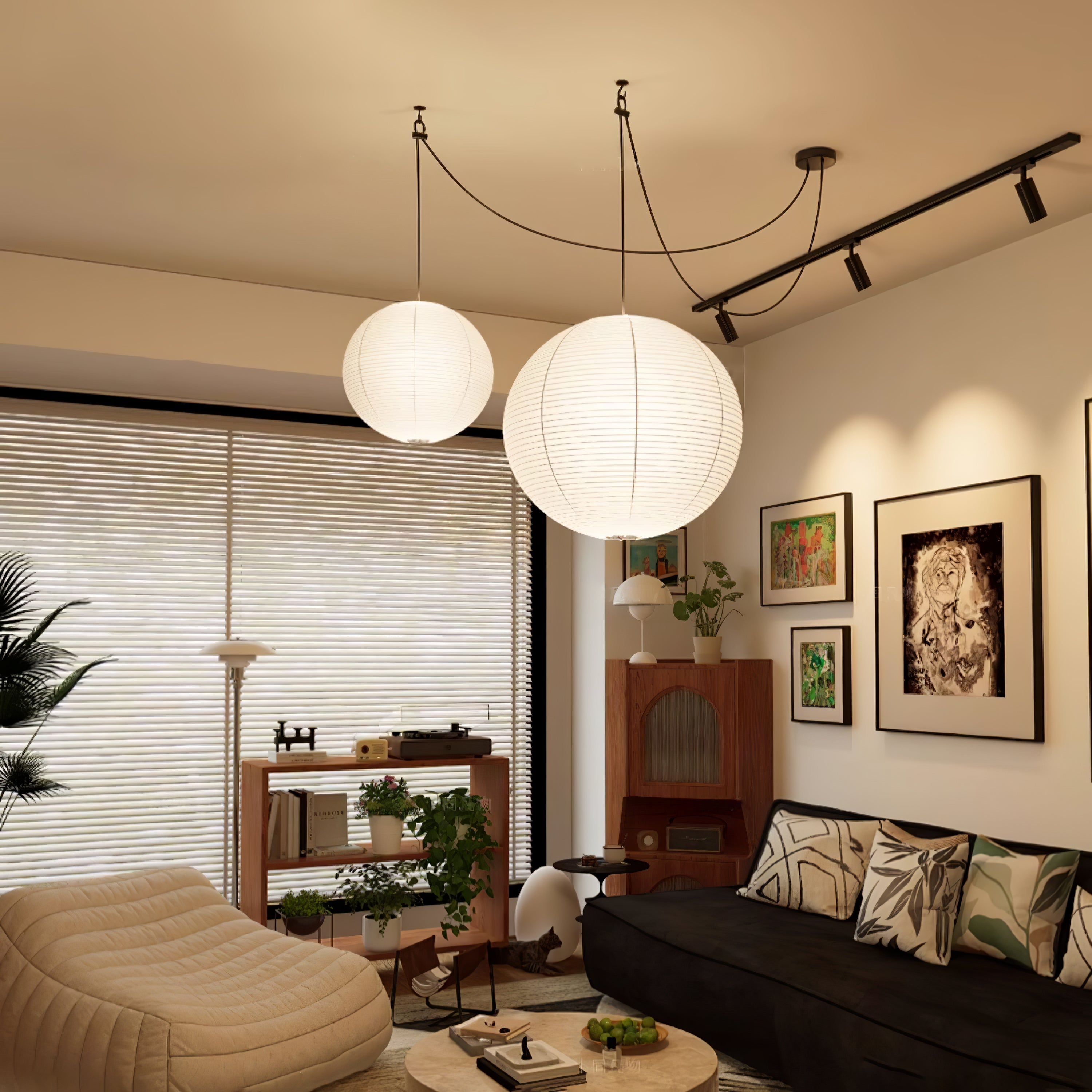 Handmade Washi Paper Pendant Light Japanese Style Mulberry Paper Hanging Lamp for Home Decor