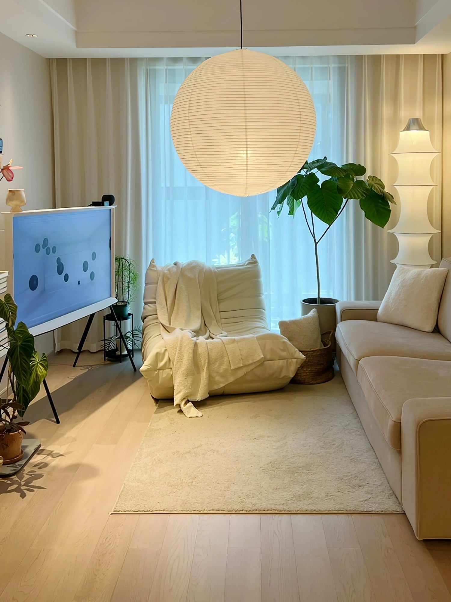 Handmade Washi Paper Pendant Light Japanese Style Mulberry Paper Hanging Lamp for Home Decor