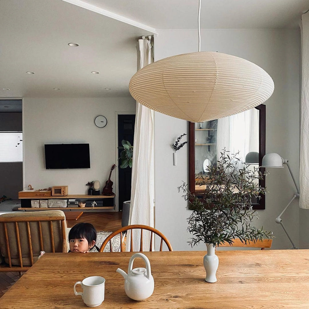 Handmade Washi Rice Paper Swag Light 15A Plug In Pendant for Minimalist Home Decor