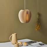 Handmade Wood Veneer Lantern Pendant Light Nordic Japanese Style LED Ceiling Lamp for Home Decor