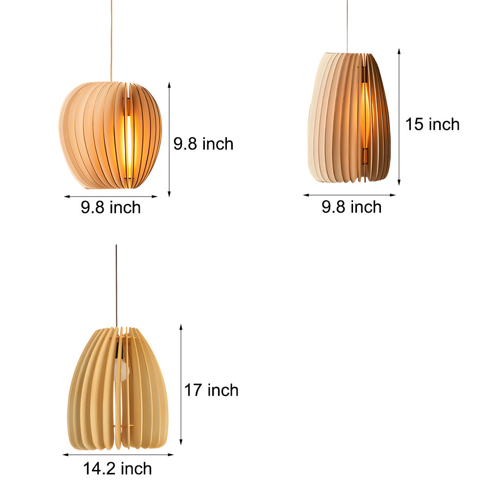 Handmade Wood Veneer Lantern Pendant Light Nordic Japanese Style LED Ceiling Lamp for Home Decor