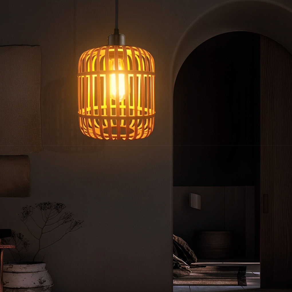Handmade Woven Rattan Lantern Pendant Light Japanese Style Rustic Minimalist Hanging Ceiling Lamp