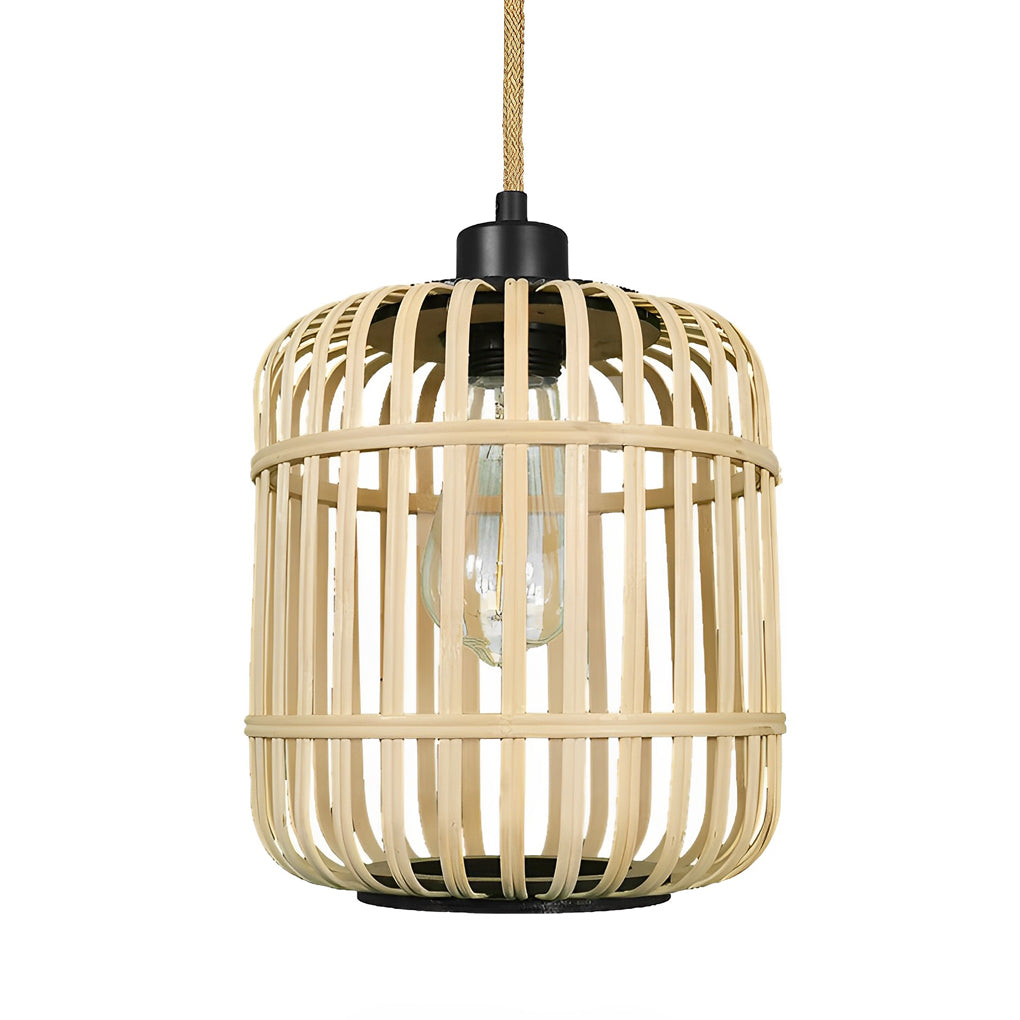 Handmade Woven Rattan Lantern Pendant Light Japanese Style Rustic Minimalist Hanging Ceiling Lamp