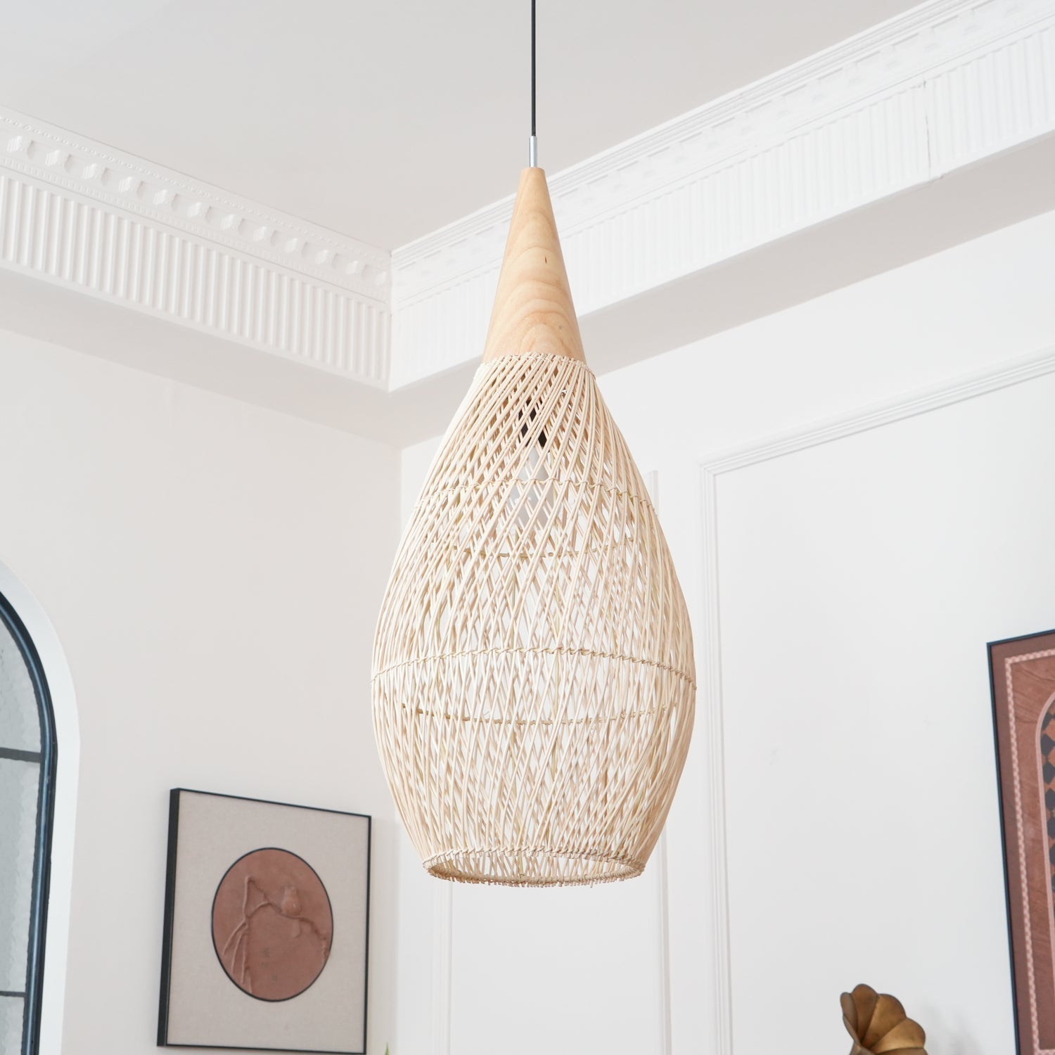 Handwoven Javanese Braided Rattan Pendant Light Coastal Style Wicker Hanging Lamp