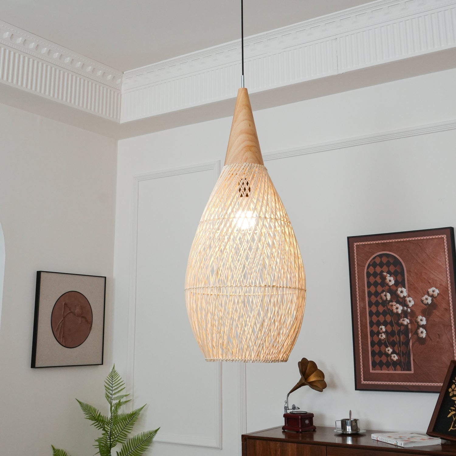 Handwoven Javanese Braided Rattan Pendant Light Coastal Style Wicker Hanging Lamp