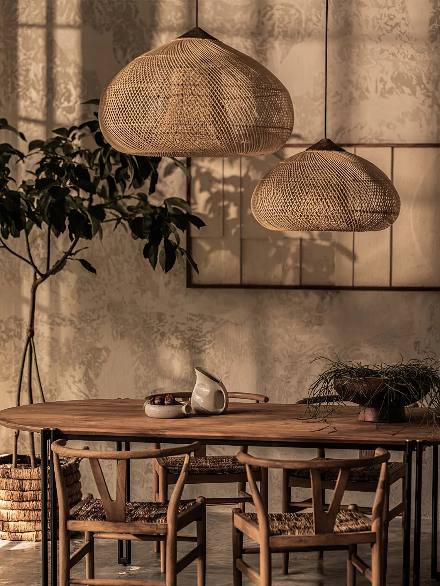 Handwoven Javanese Braided Rattan Pendant Light Coastal Style Wicker Hanging Lamp