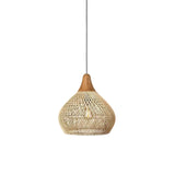 Handwoven Javanese Braided Rattan Pendant Light Coastal Style Wicker Hanging Lamp