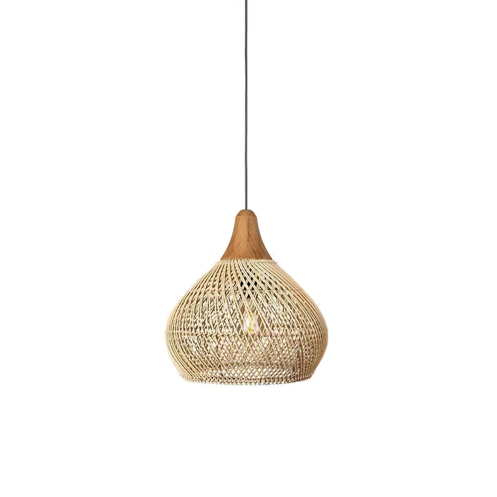 Handwoven Javanese Braided Rattan Pendant Light Coastal Style Wicker Hanging Lamp