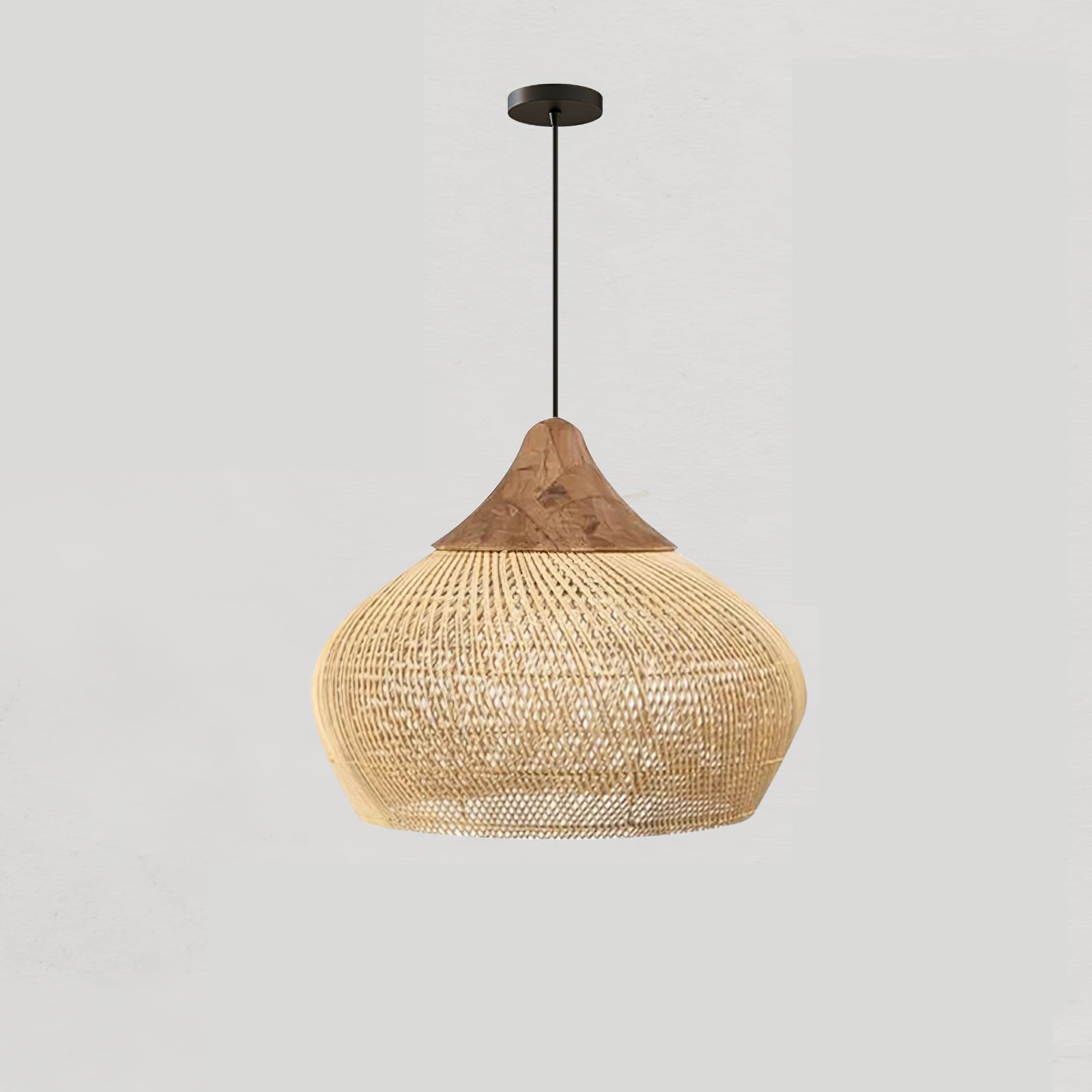 Handwoven Javanese Braided Rattan Pendant Light Coastal Style Wicker Hanging Lamp