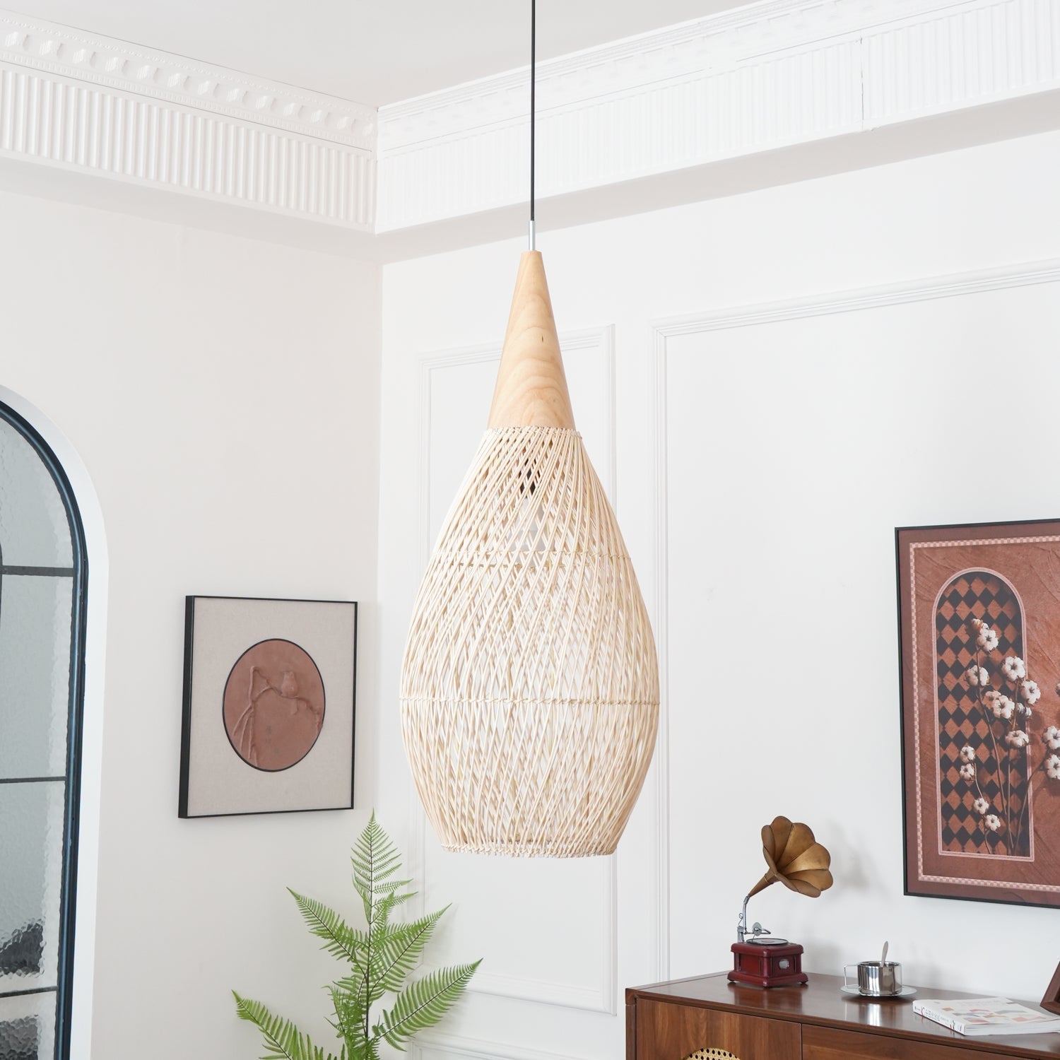 Handwoven Javanese Braided Rattan Pendant Light Coastal Style Wicker Hanging Lamp