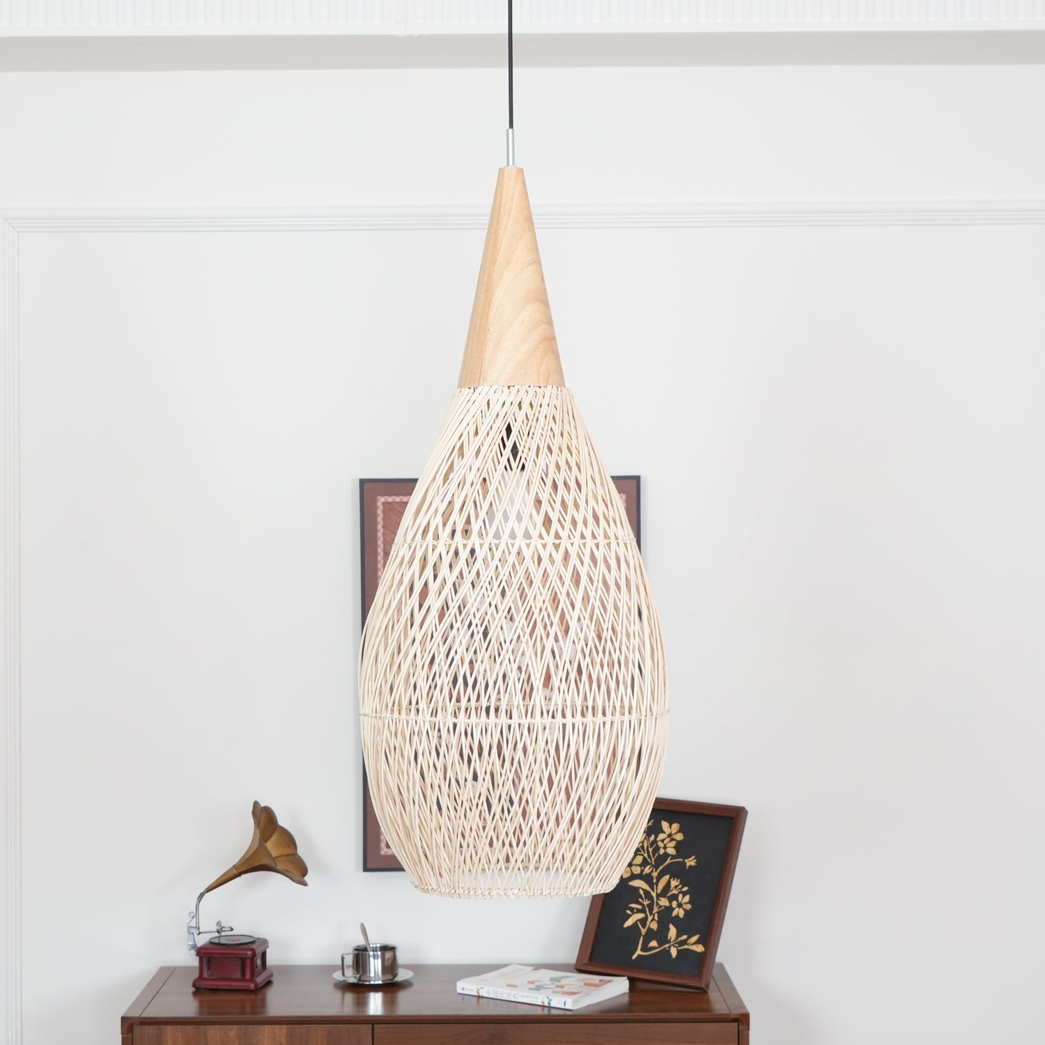 Handwoven Javanese Braided Rattan Pendant Light Coastal Style Wicker Hanging Lamp