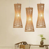 Handwoven Natural Bamboo Cage Pendant Lamp Rustic Boho Hanging Ceiling Light Fixture
