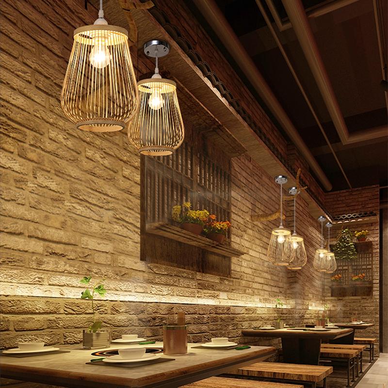 Handwoven Natural Bamboo Cage Pendant Lamp Rustic Boho Hanging Ceiling Light Fixture