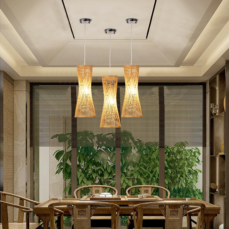 Handwoven Natural Bamboo Cage Pendant Lamp Rustic Boho Hanging Ceiling Light Fixture