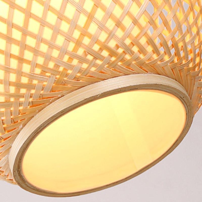 Handwoven Natural Bamboo Oval Dome Pendant Light Farmhouse Style Hanging Lamp for Bedroom