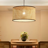 Handwoven Natural Bamboo Round Pendant Light Sustainable Ceiling Fixture for Kitchen Island and Dining Room