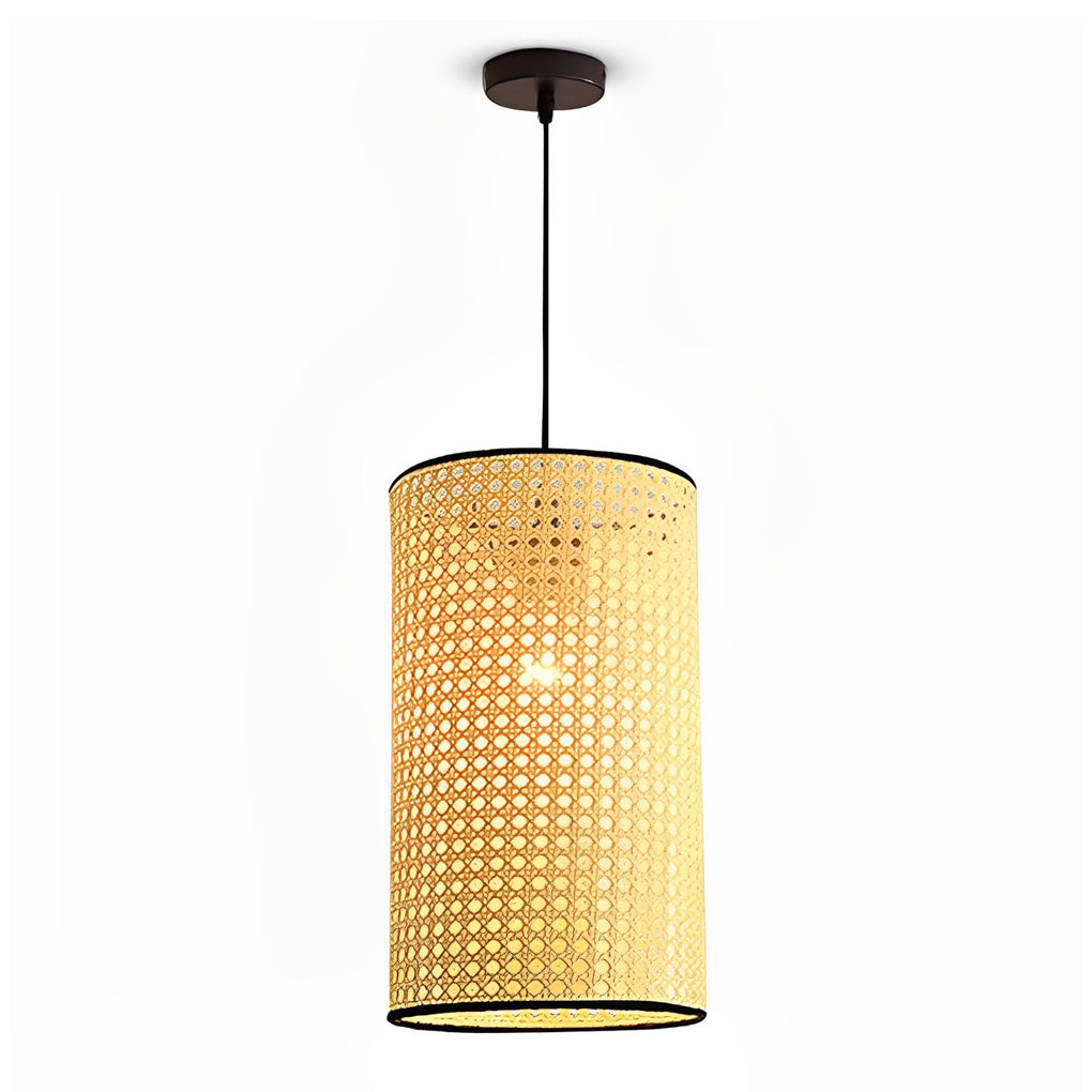 Handwoven Natural Bamboo Round Pendant Light Sustainable Ceiling Fixture for Kitchen Island and Dining Room