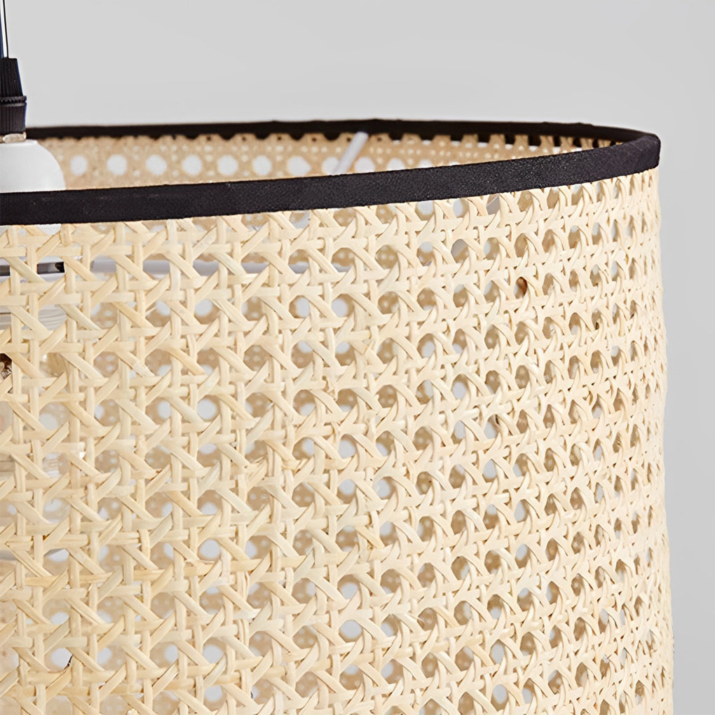 Handwoven Natural Bamboo Round Pendant Light Sustainable Ceiling Fixture for Kitchen Island and Dining Room