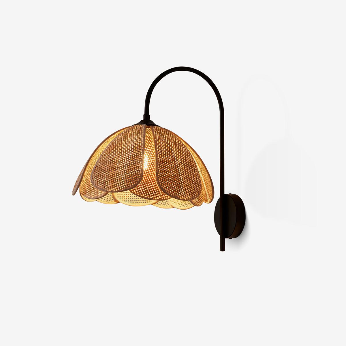 Handwoven Natural Rattan Petal Wall Sconce Lamp for Living Room and Bedroom
