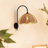 Handwoven Natural Rattan Petal Wall Sconce Lamp for Living Room and Bedroom