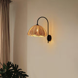 Handwoven Natural Rattan Petal Wall Sconce Lamp for Living Room and Bedroom