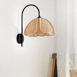Handwoven Natural Rattan Petal Wall Sconce Lamp for Living Room and Bedroom
