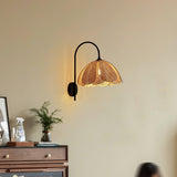 Handwoven Natural Rattan Petal Wall Sconce Lamp for Living Room and Bedroom