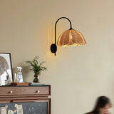 Handwoven Natural Rattan Petal Wall Sconce Lamp for Living Room and Bedroom
