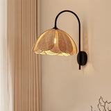 Handwoven Natural Rattan Petal Wall Sconce Lamp for Living Room and Bedroom