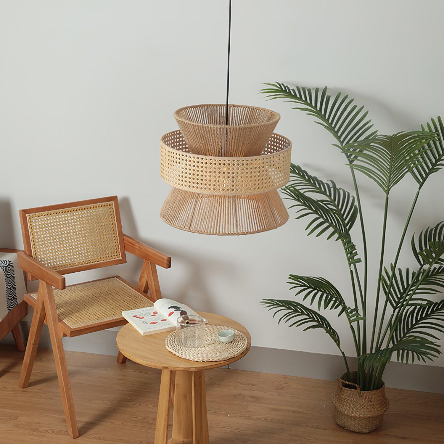 Handwoven Rattan and Bamboo Pendant Light for Coastal Bohemian Home Decor