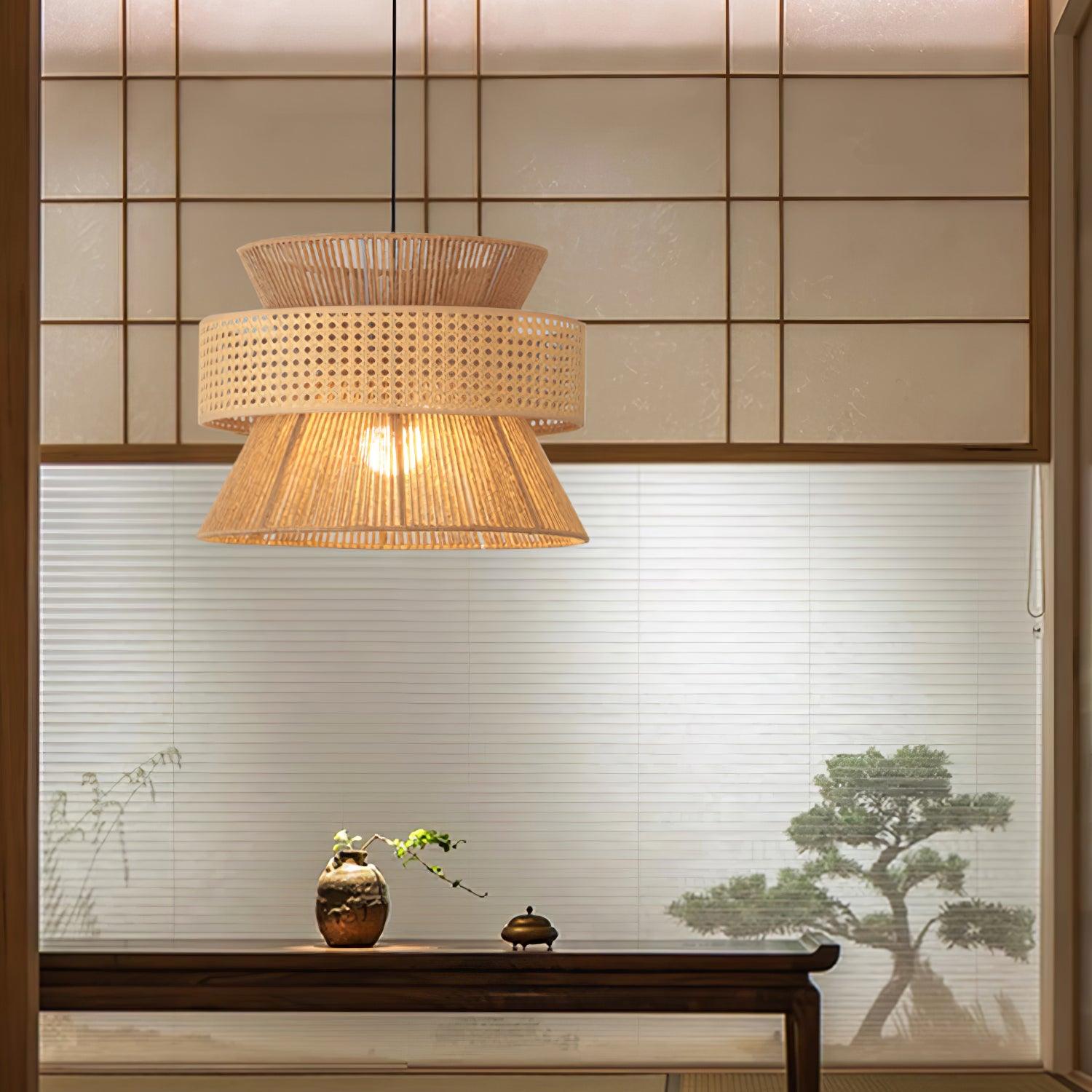 Handwoven Rattan and Bamboo Pendant Light for Coastal Bohemian Home Decor