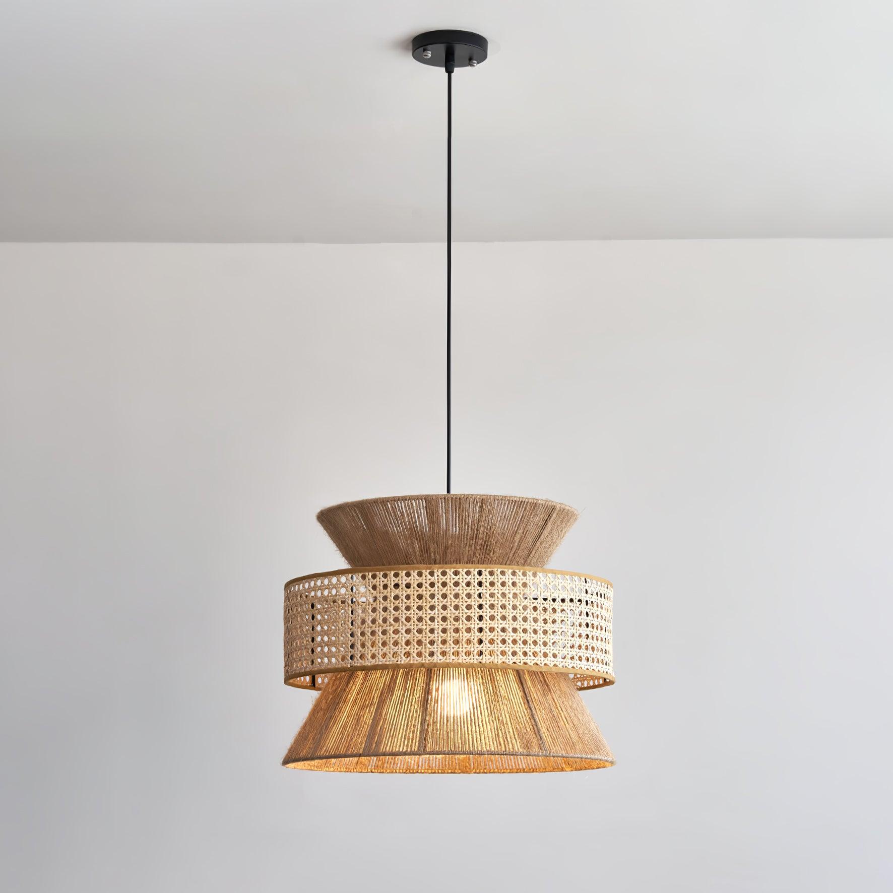 Handwoven Rattan and Bamboo Pendant Light for Coastal Bohemian Home Decor