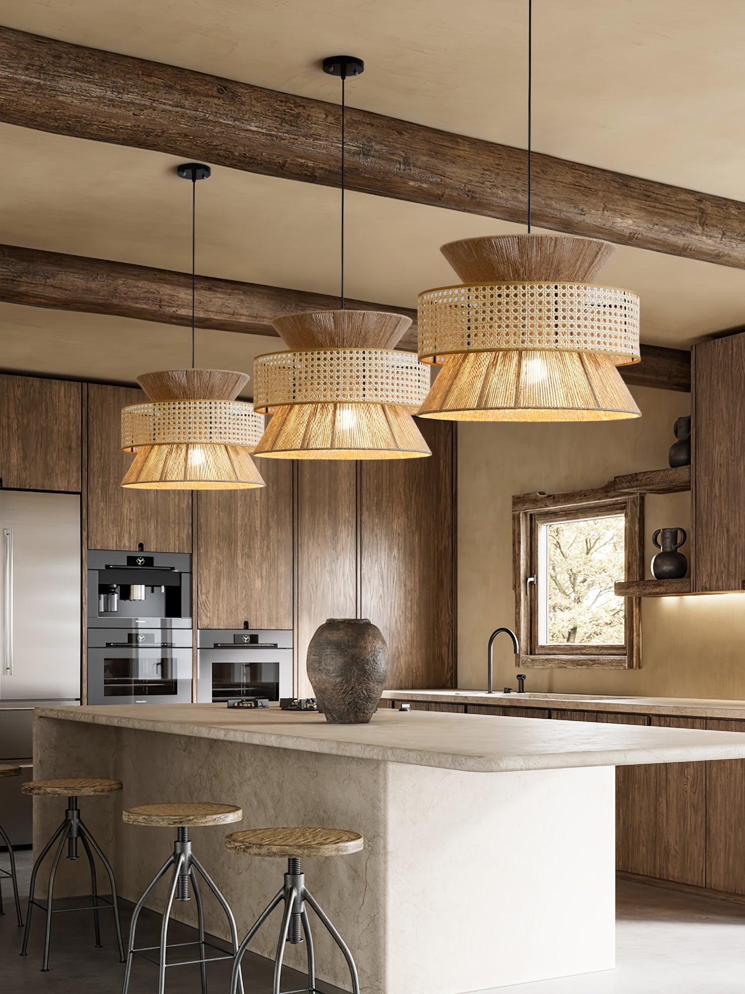 Handwoven Rattan and Bamboo Pendant Light for Coastal Bohemian Home Decor