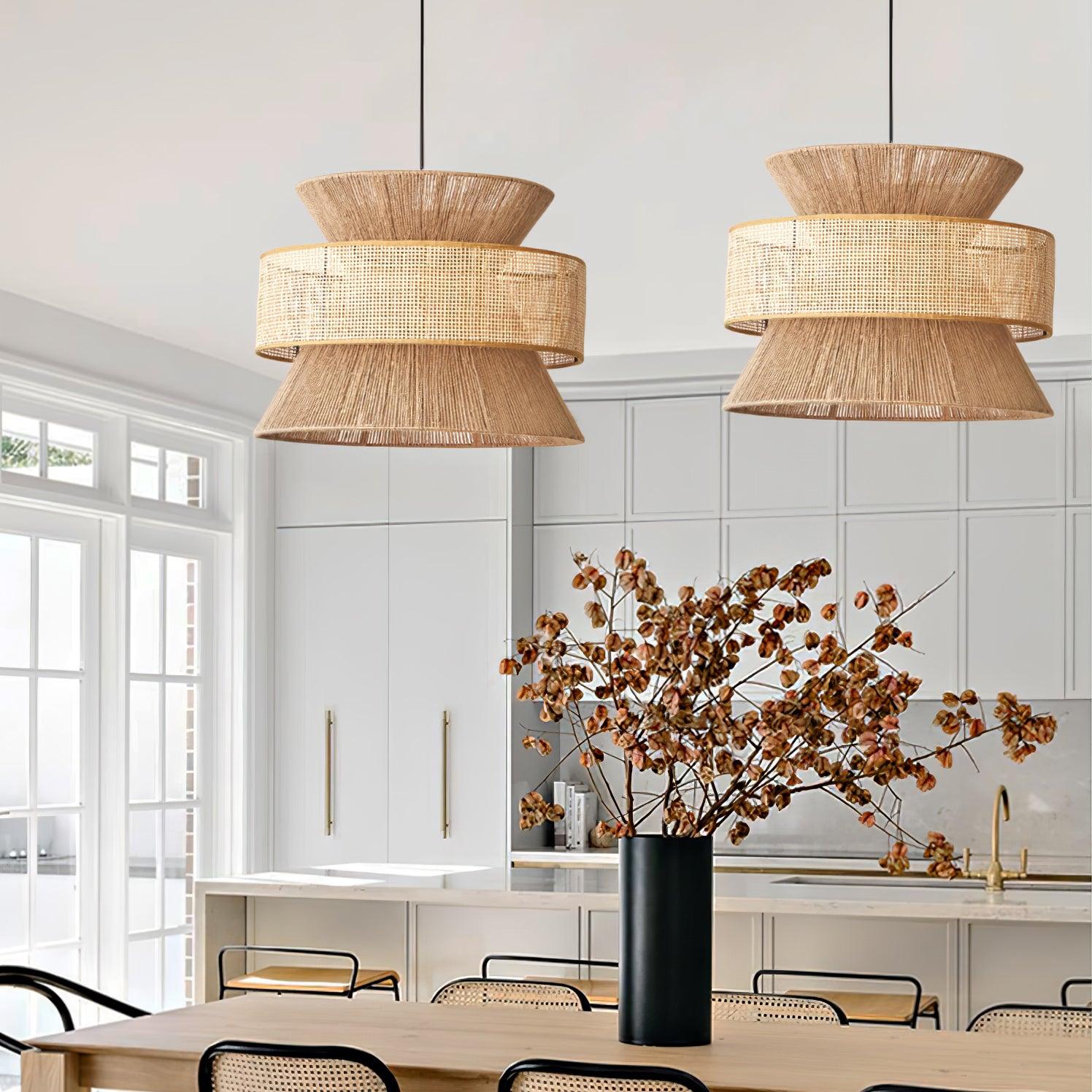 Handwoven Rattan and Bamboo Pendant Light for Coastal Bohemian Home Decor