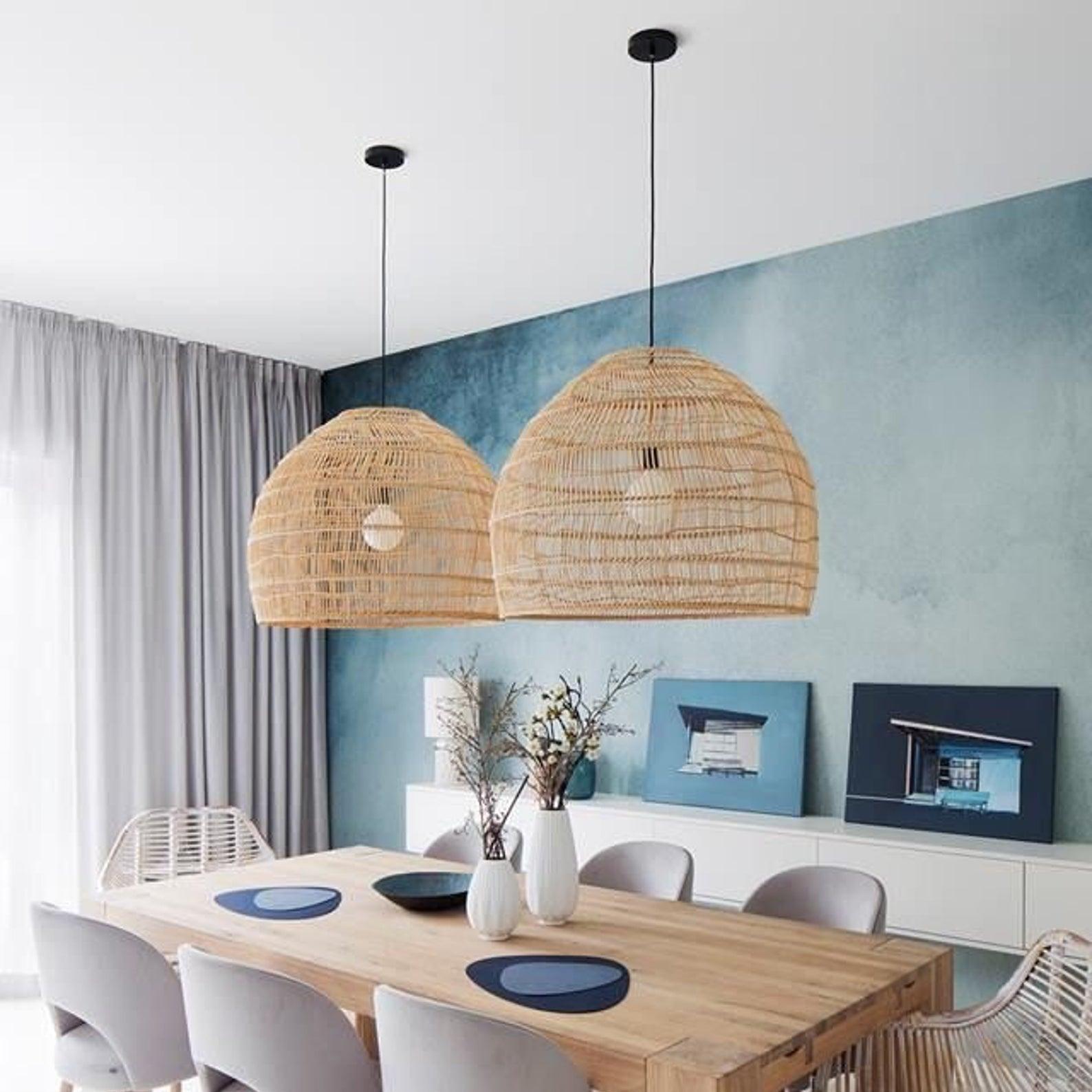 Handwoven Rattan Pendant Light Organic Wicker Hanging Lamp for Modern Living Spaces