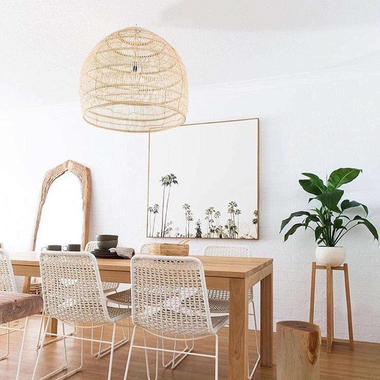 Handwoven Rattan Pendant Light Organic Wicker Hanging Lamp for Modern Living Spaces