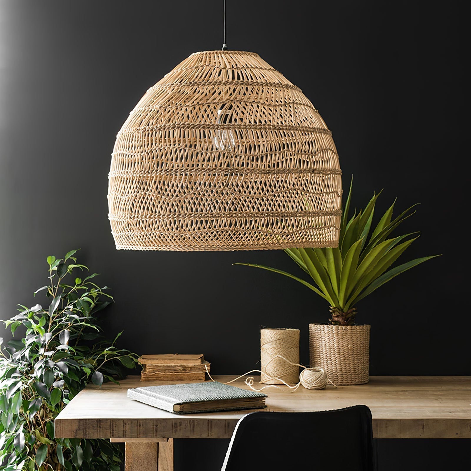 Handwoven Rattan Pendant Light Organic Wicker Hanging Lamp for Modern Living Spaces