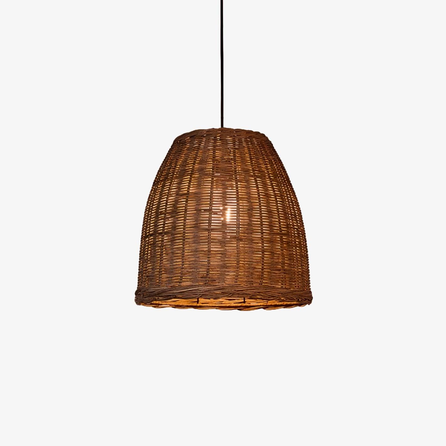 Handwoven Rattan Pendant Light Rustic Conical Wicker Hanging Lamp for Interior