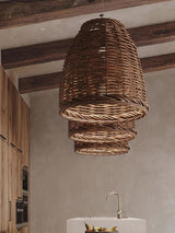 Handwoven Rattan Pendant Light Rustic Conical Wicker Hanging Lamp for Interior