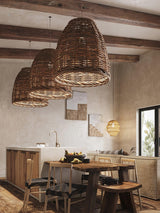 Handwoven Rattan Pendant Light Rustic Conical Wicker Hanging Lamp for Interior