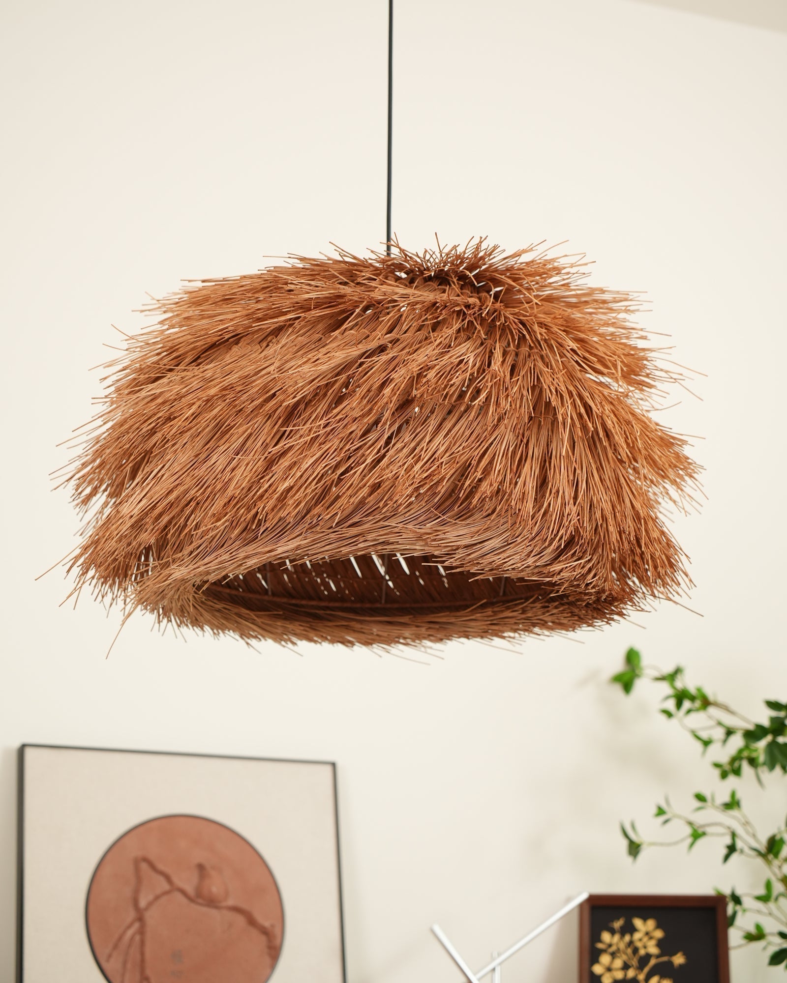 Handwoven Rattan Pendant Light Rustic Conical Wicker Hanging Lamp for Interior