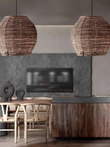 Handwoven Rattan Pendant Light Rustic Conical Wicker Hanging Lamp for Interior